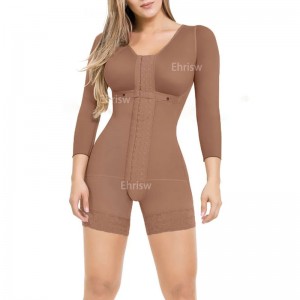 Langärmliger Bodysuit mit fester Kontrolle und hohem Rücken, für Damen, atmungsaktiver Bodysuit mit Kompressions-Fajas