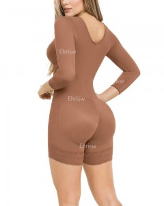 Body a maniche lunghe con controllo solido Shapewear con schienale alto per donna Body traspirante Fajas a compressione