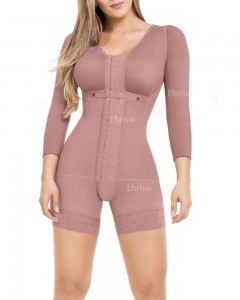 Body a maniche lunghe con controllo solido Shapewear con schienale alto per donna Body traspirante Fajas a compressione