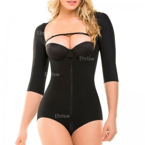 Half-Sleeves Butt Lifting Shaping Bodysuit With Zipper Open Crotch Compression Garment For Women