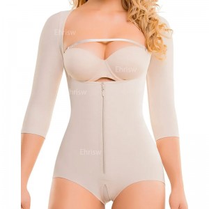 Half-Sleeves Butt Lifting Shaping Bodysuit With Zipper Open Crotch Compression Garment For Women