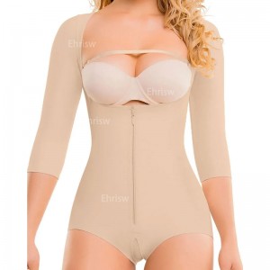 Half-Sleeves Butt Lifting Shaping Bodysuit With Zipper Open Crotch Compression Garment For Women