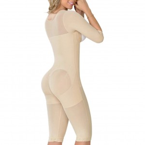 Women Fajas Reductoras Y Modeladoras Mujer Knee Length Body Shapwear Sleeves High-Back Recovery Compression Garment With Straps